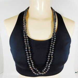 612/2389 64  Genuine Black Freshwater Pearl Knotted Necklace